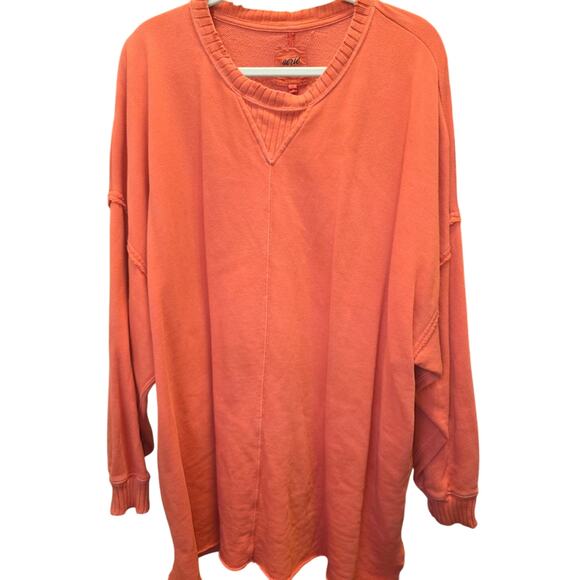 Aerie Coral Distressed Terry Cloth Lined Sweatshirt Size XL EUC - Picture 1 of 3